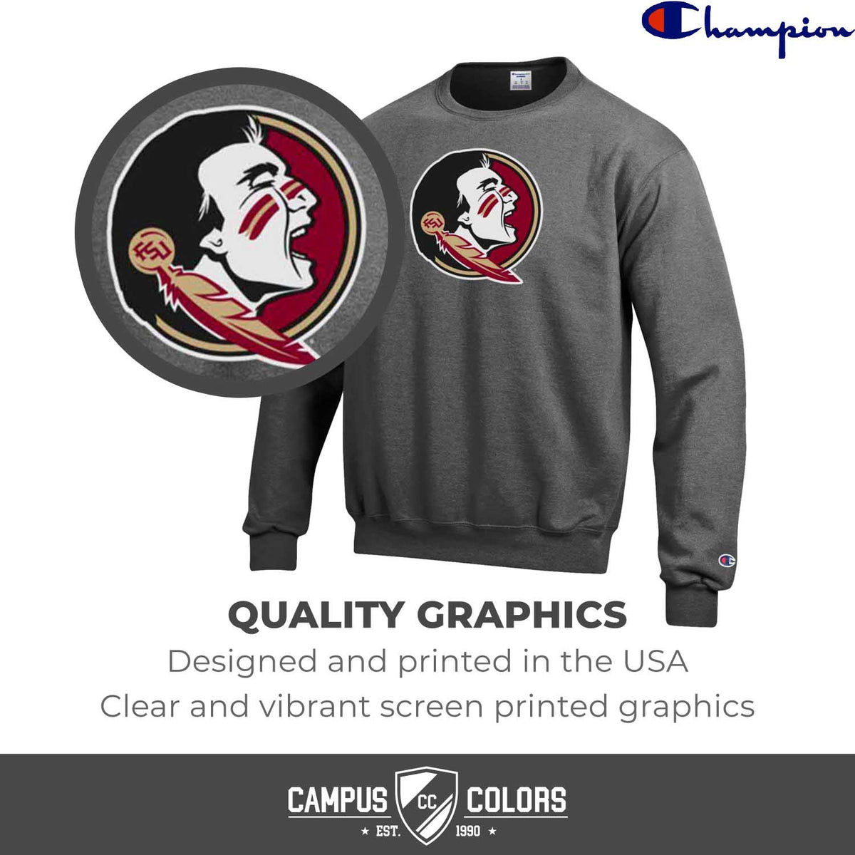 Florida State Seminoles Adult Mascot Fleece Crewneck - Charcoal