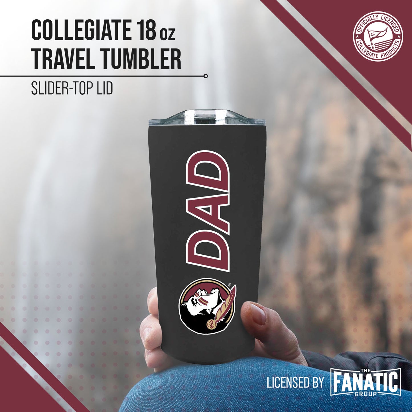Florida State Seminoles Dad Tumbler 18oz Stainless Steel Men's Travel Mug - Black