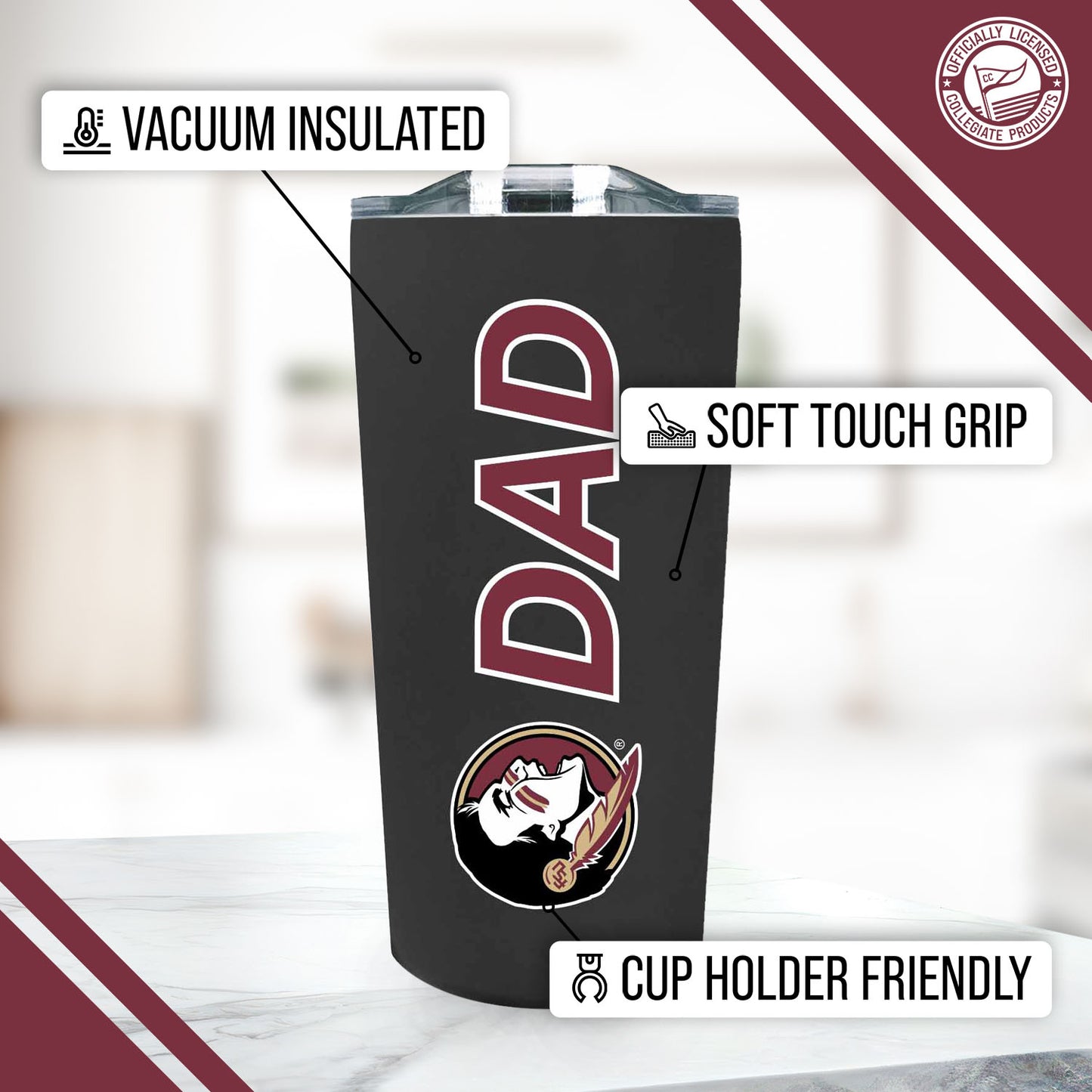 Florida State Seminoles Dad Tumbler 18oz Stainless Steel Men's Travel Mug - Black