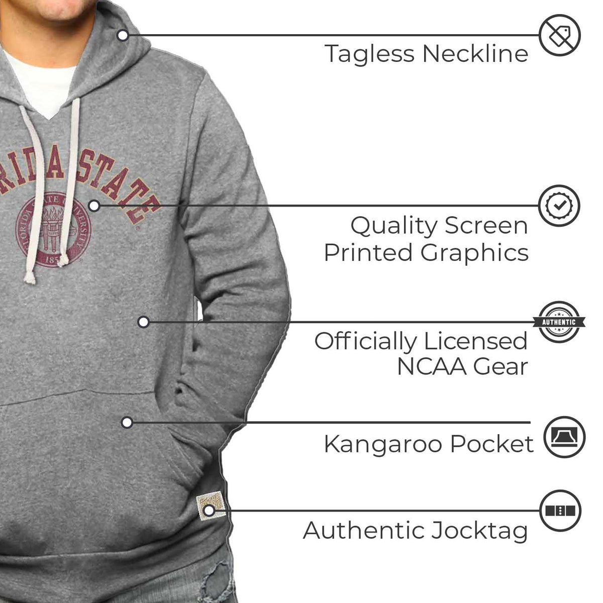 Florida State Seminoles College Gray University Seal Hooded Sweatshirt - Gray