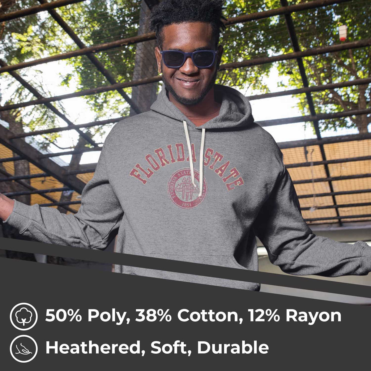 Florida State Seminoles College Gray University Seal Hooded Sweatshirt - Gray