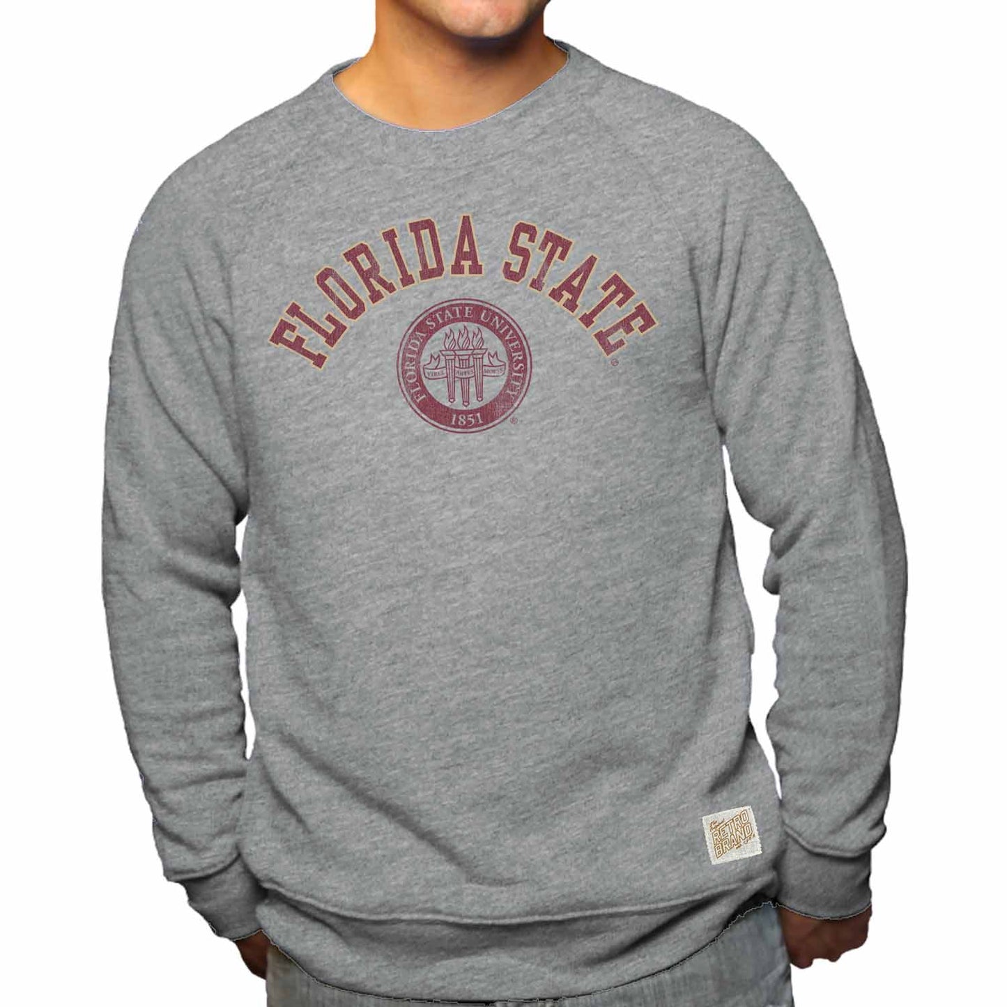 Florida State Seminoles College Gray University Seal Crewneck Sweatshirt - Gray
