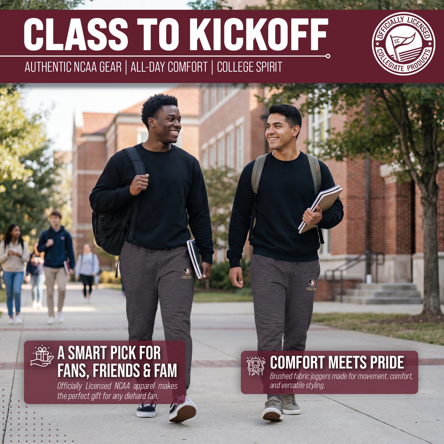Florida State Seminoles NCAA Men’s University Cloud Jersey Performance Jogger Pants with Drawstring Waistband - Gray Heather