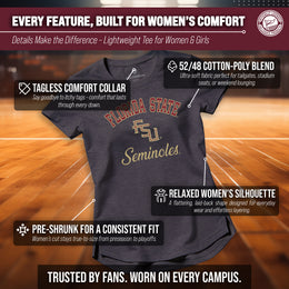 Florida State Seminoles NCAA Womens Tag-Less Ultra Soft Tailgate T-Shirt - Black Heather
