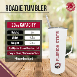 Florida State Seminoles NCAA Stainless Steel 20oz Roadie With Handle & Dual Option Lid With Straw - White