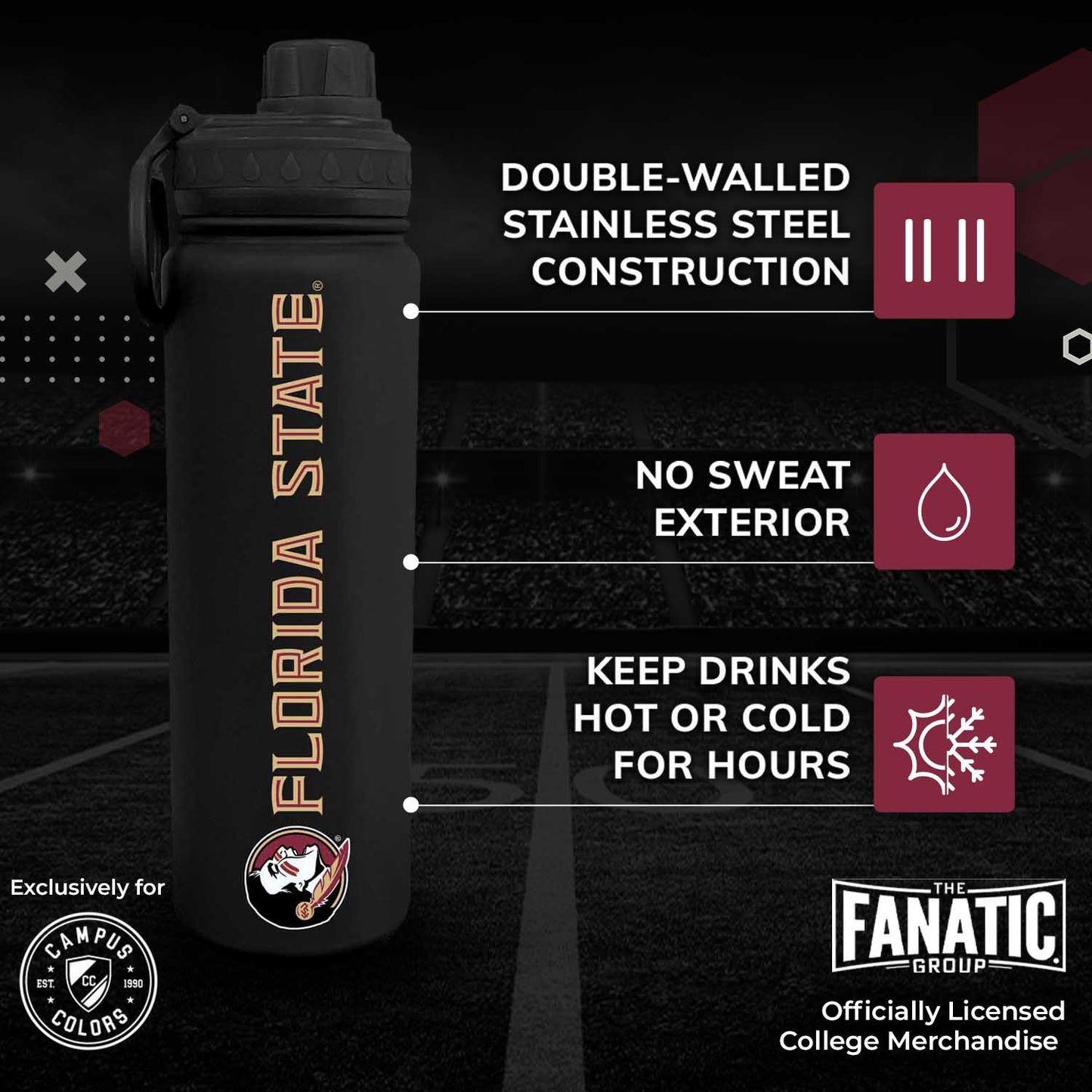 Florida State Seminoles NCAA Stainless Steel Water Bottle - Black