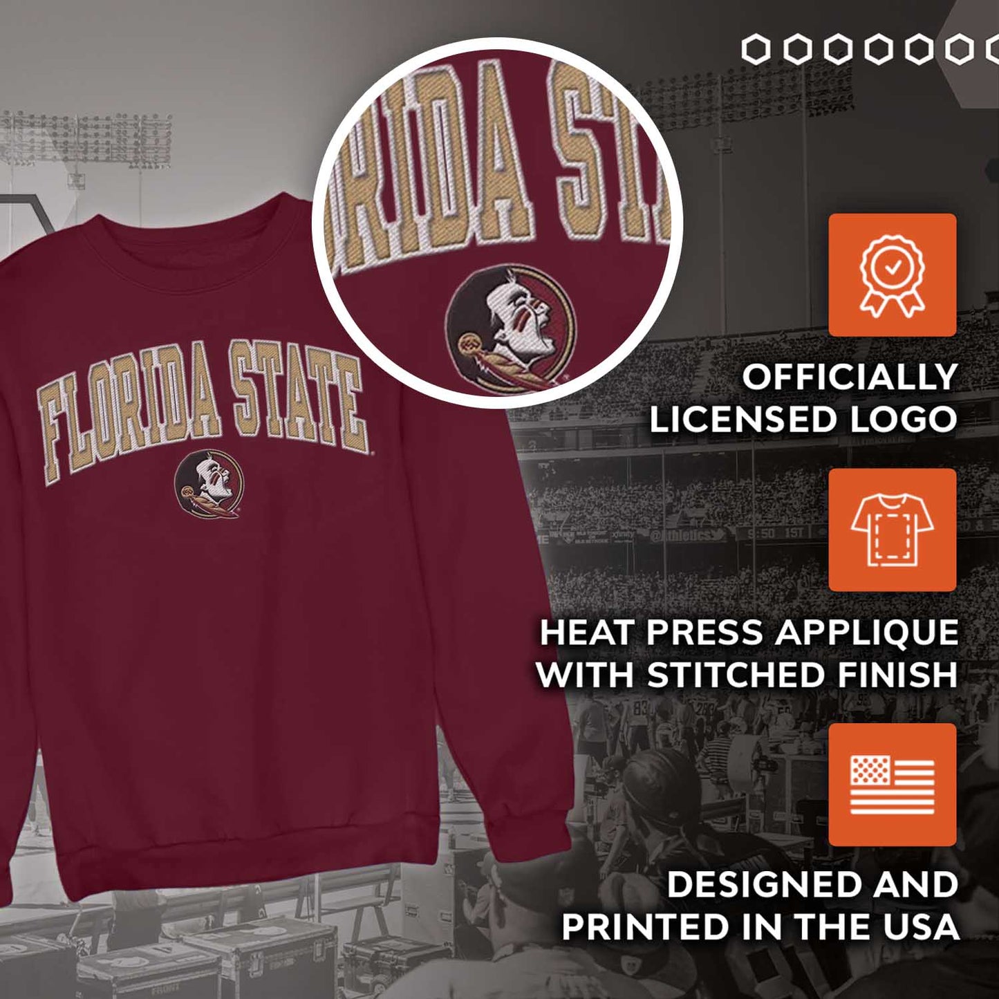 Florida State Seminoles NCAA Adult Tackle Twill Crewneck Sweatshirt - Maroon