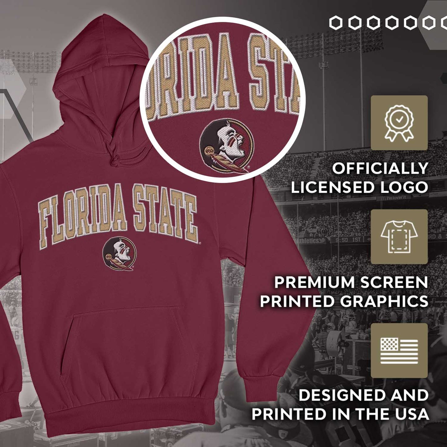 Florida State Seminoles NCAA Adult Tackle Twill Hooded Sweatshirt - Maroon