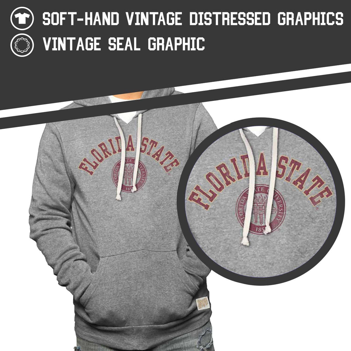 Florida State Seminoles College Gray University Seal Hooded Sweatshirt - Gray