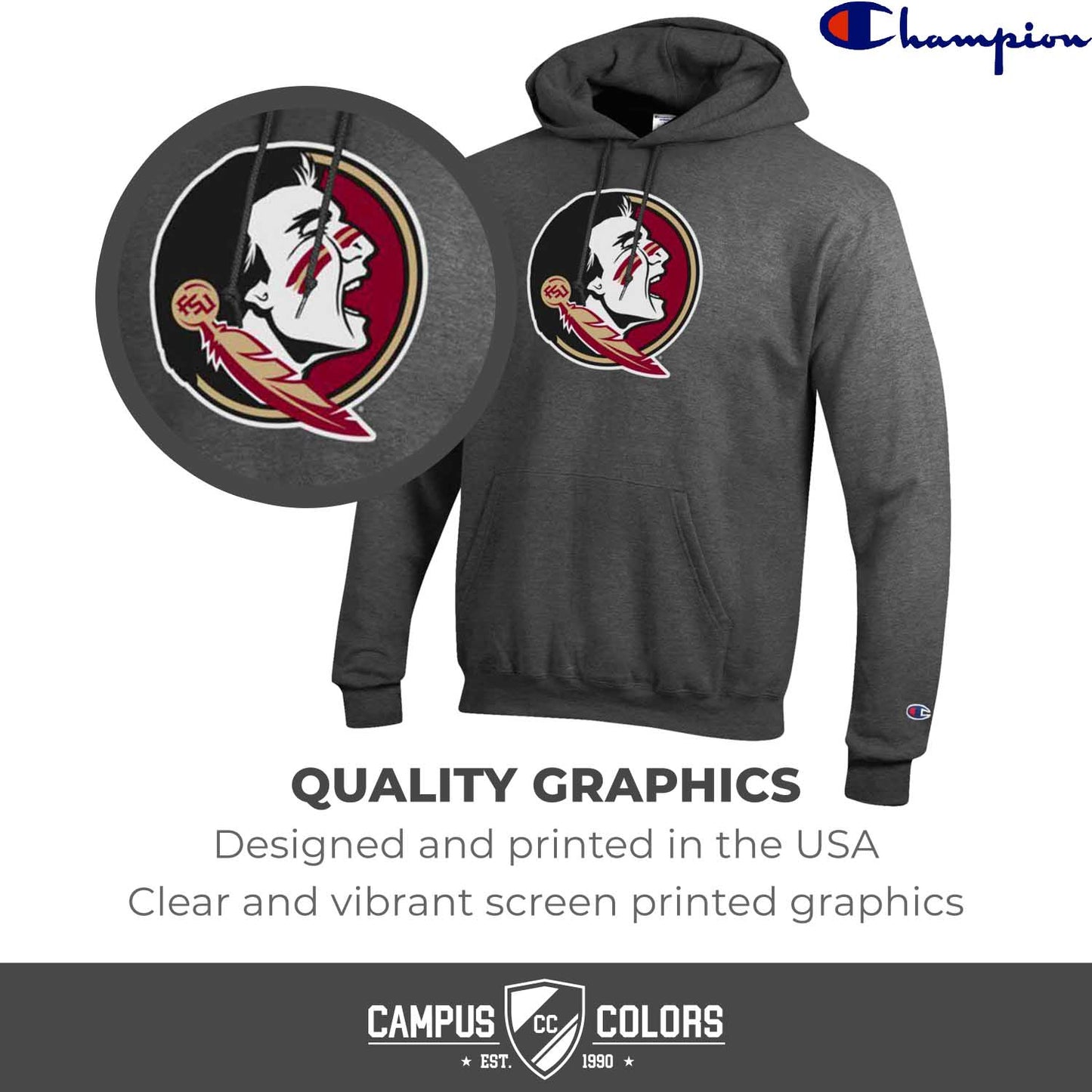 Florida State Seminoles Adult Mascot Fleece Hooded Sweatshirt - Charcoal