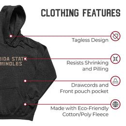 Florida State Seminoles NCAA Adult Cotton Blend Charcoal Hooded Sweatshirt - Charcoal