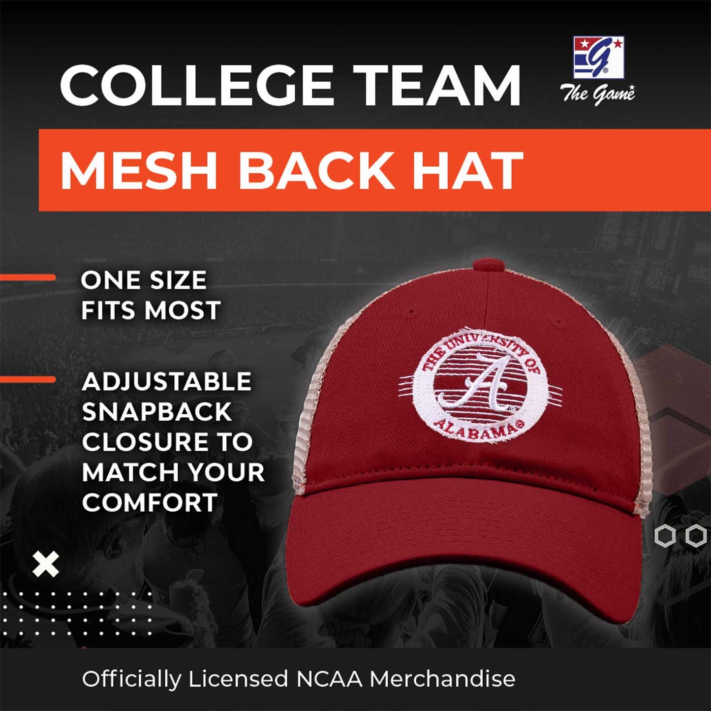 Alabama Crimson Tide The Game NCAA  Patch Meshback Snapback Hat - Cardinal