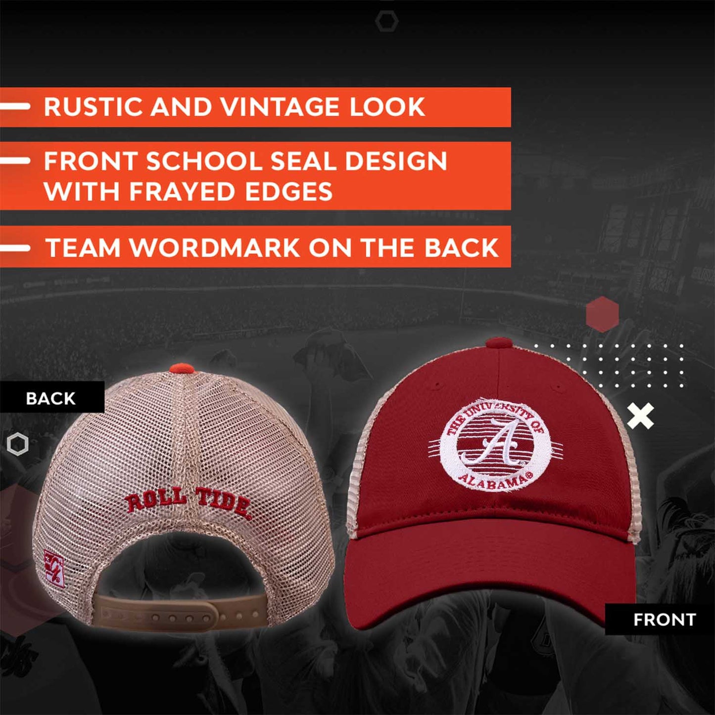 Alabama Crimson Tide The Game NCAA  Patch Meshback Snapback Hat - Cardinal