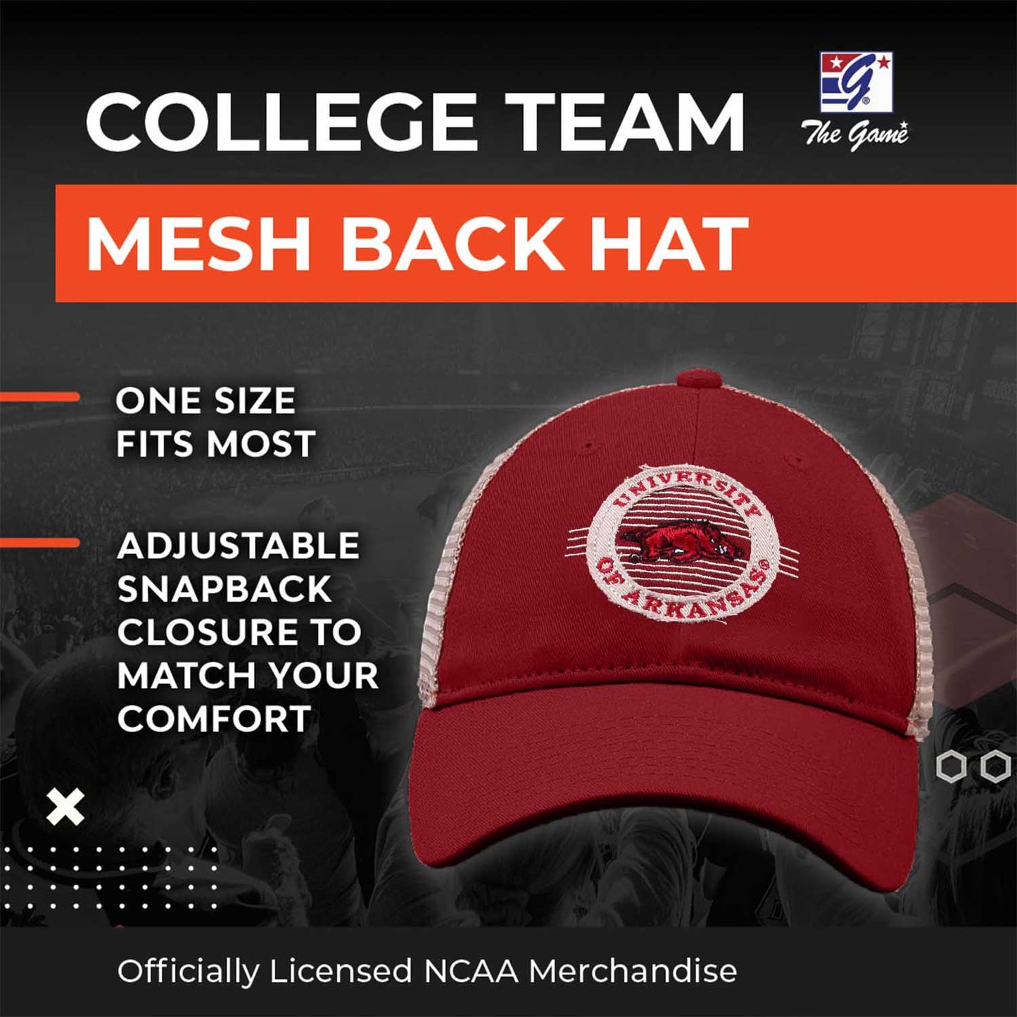 Arkansas Razorbacks The Game NCAA  Patch Meshback Snapback Hat - Cardinal
