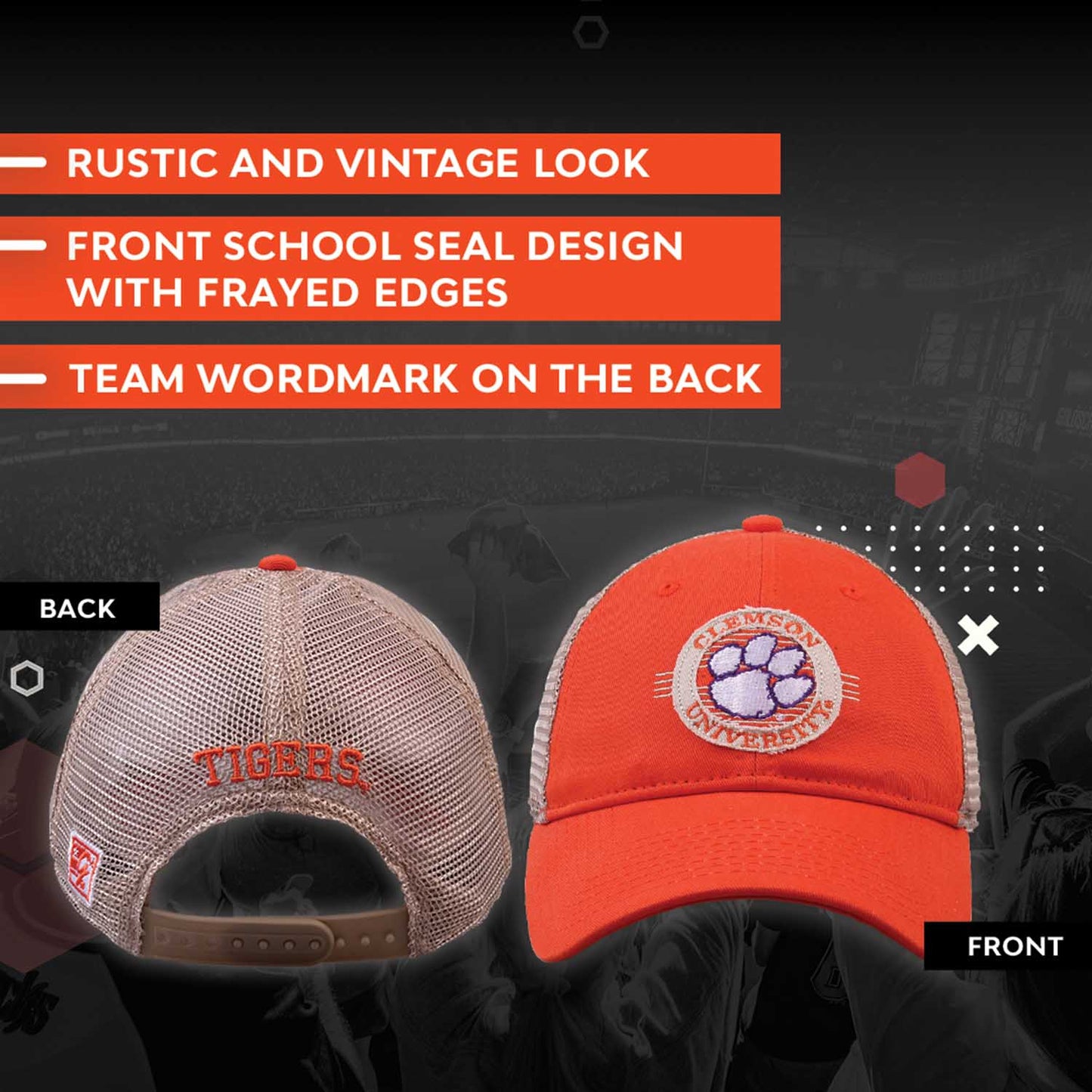 Clemson Tigers The Game NCAA  Patch Meshback Snapback Hat - Orange
