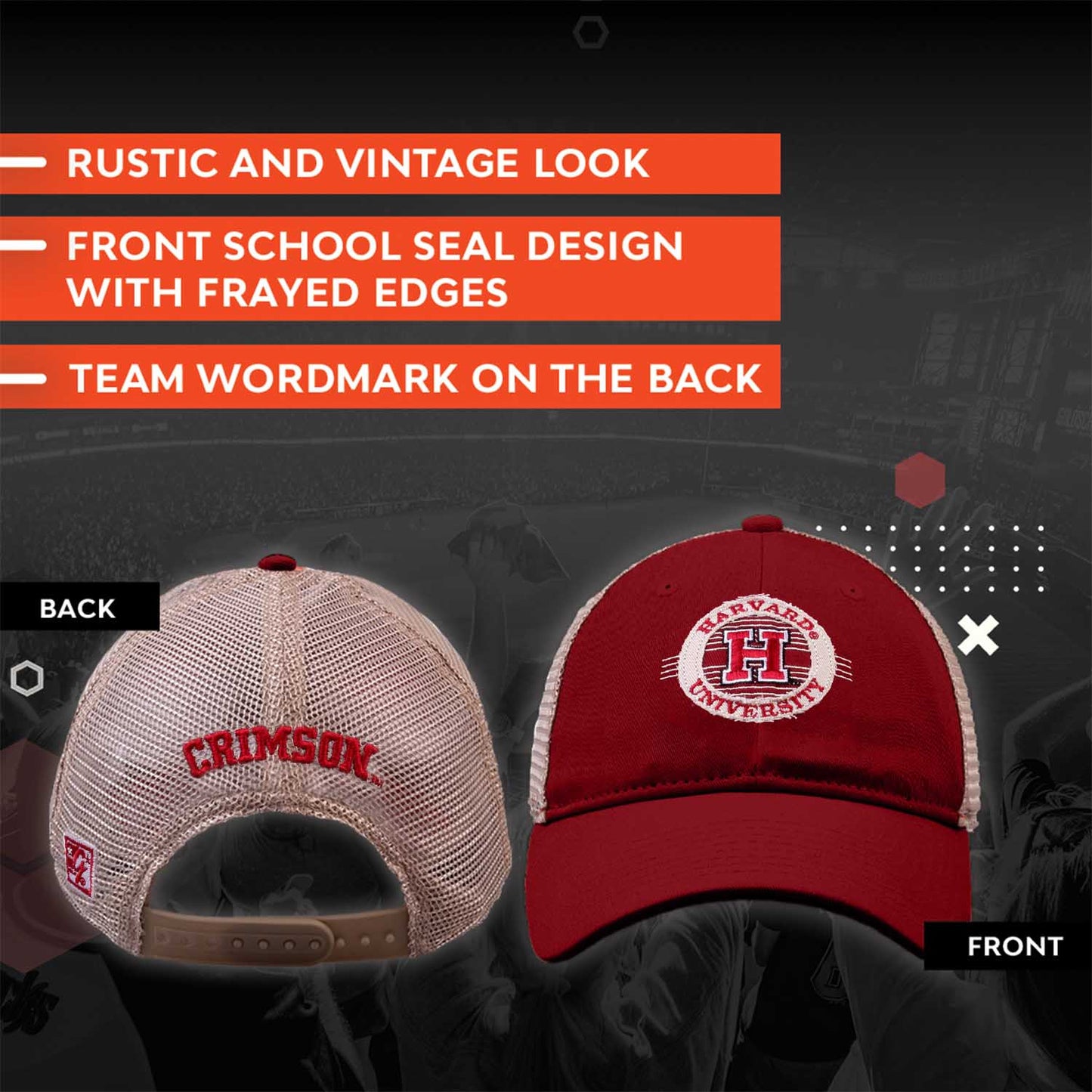 Harvard Crimson The Game NCAA  Patch Meshback Snapback Hat - Maroon