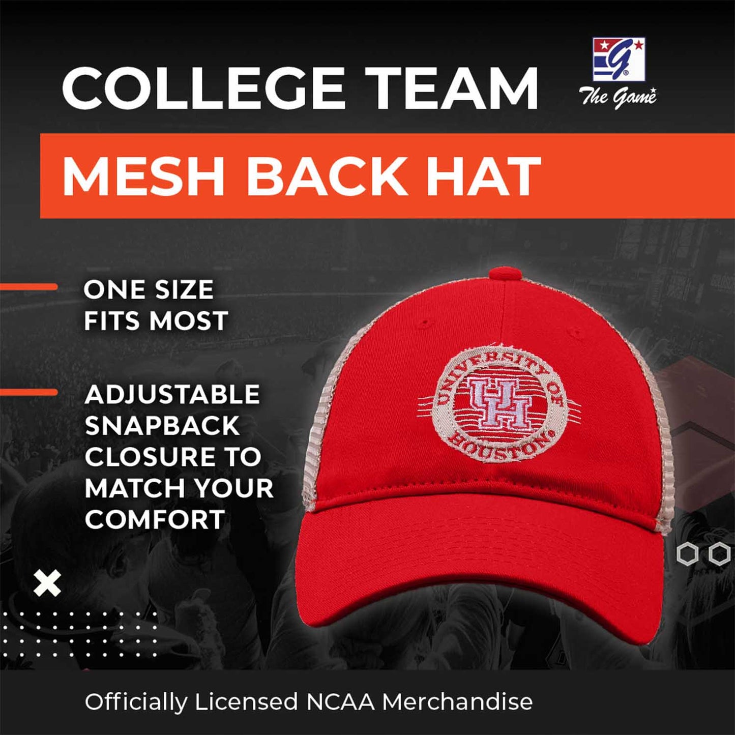 Houston Cougars The Game NCAA  Patch Meshback Snapback Hat - Red