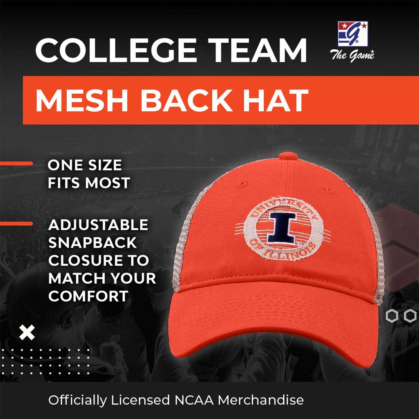 Illinois Fighting Illini The Game NCAA  Patch Meshback Snapback Hat - Orange