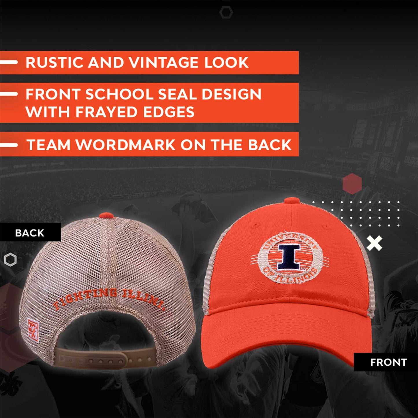 Illinois Fighting Illini The Game NCAA  Patch Meshback Snapback Hat - Orange
