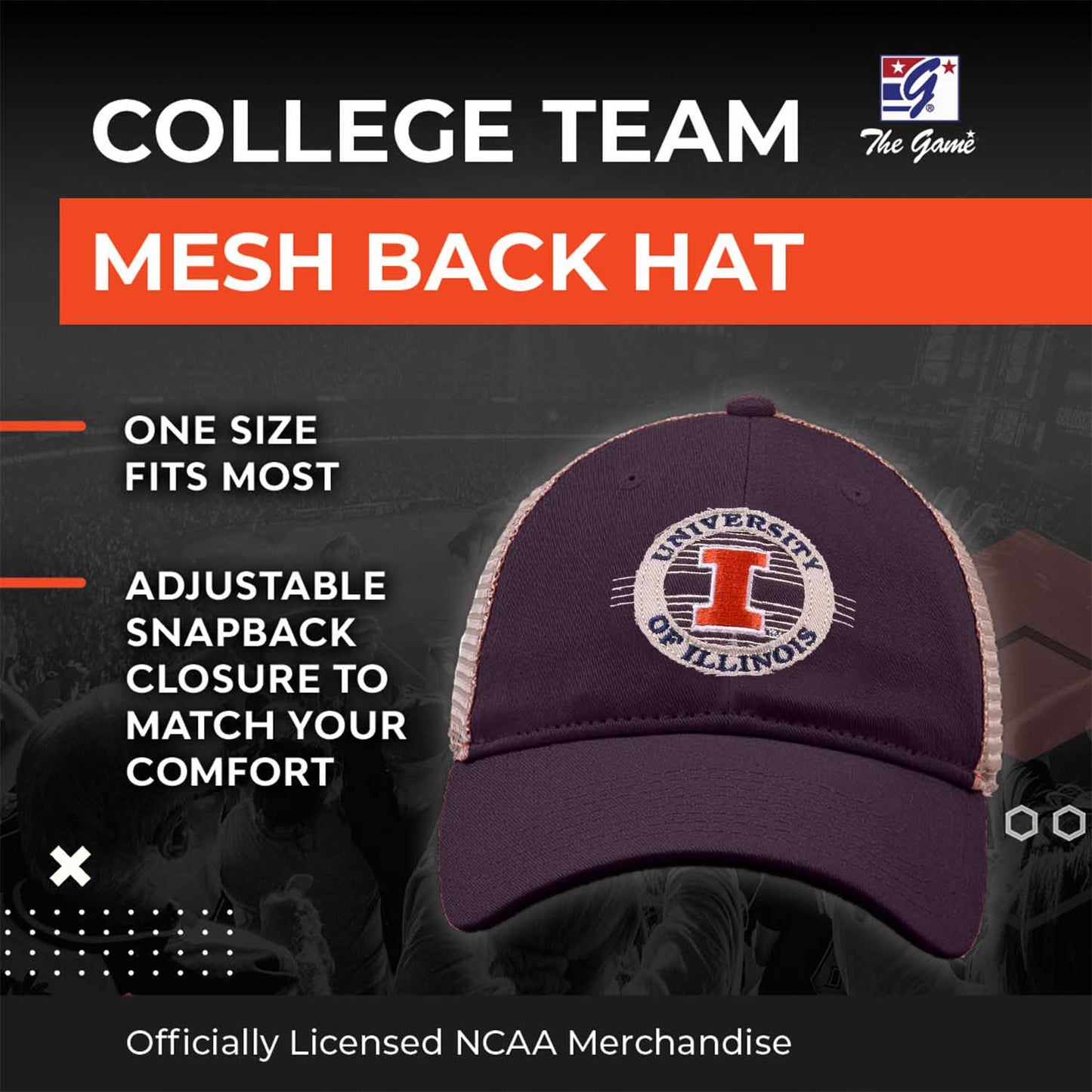 Illinois Fighting Illini The Game NCAA  Patch Meshback Snapback Hat - Navy