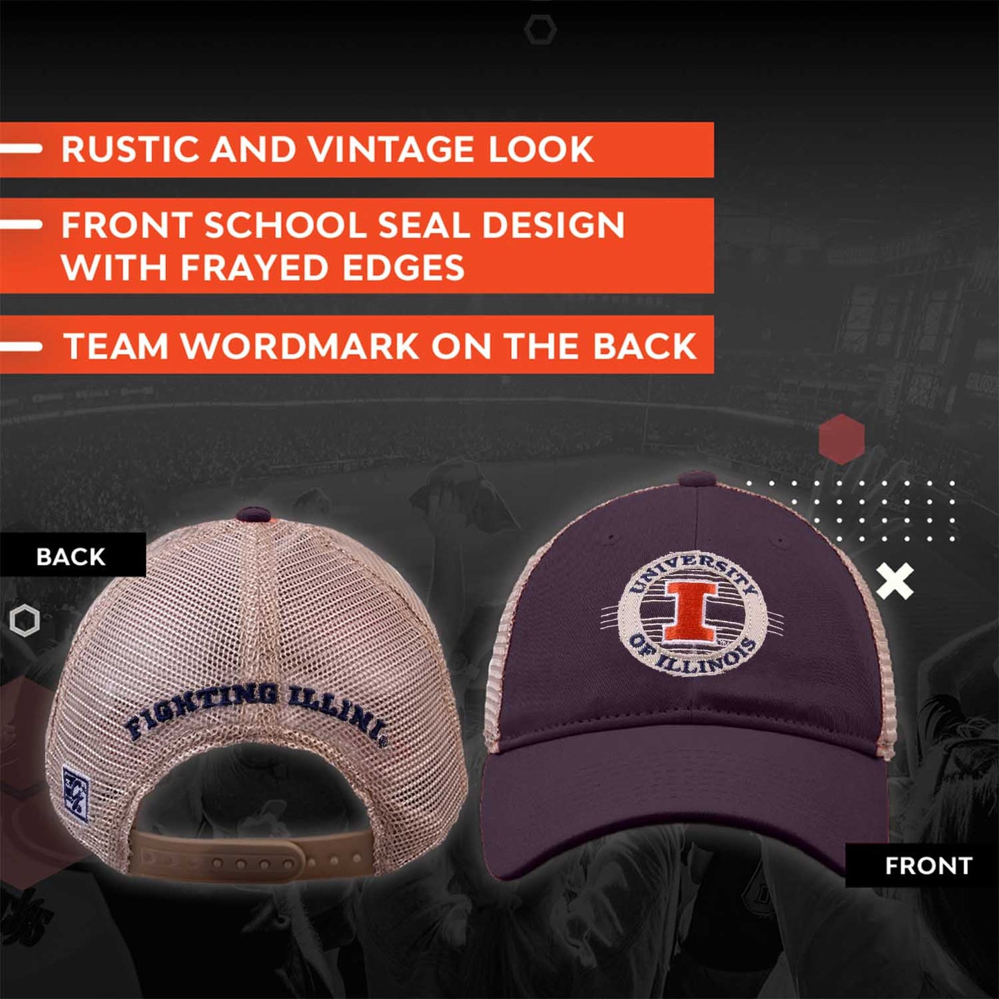Illinois Fighting Illini The Game NCAA  Patch Meshback Snapback Hat - Navy
