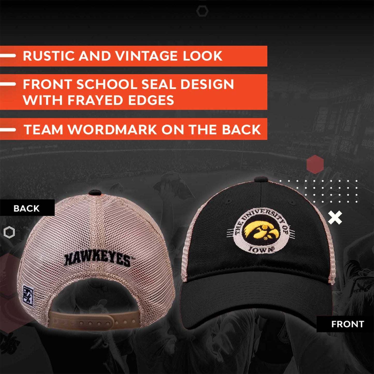 Iowa Hawkeyes The Game NCAA  Patch Meshback Snapback Hat - Black