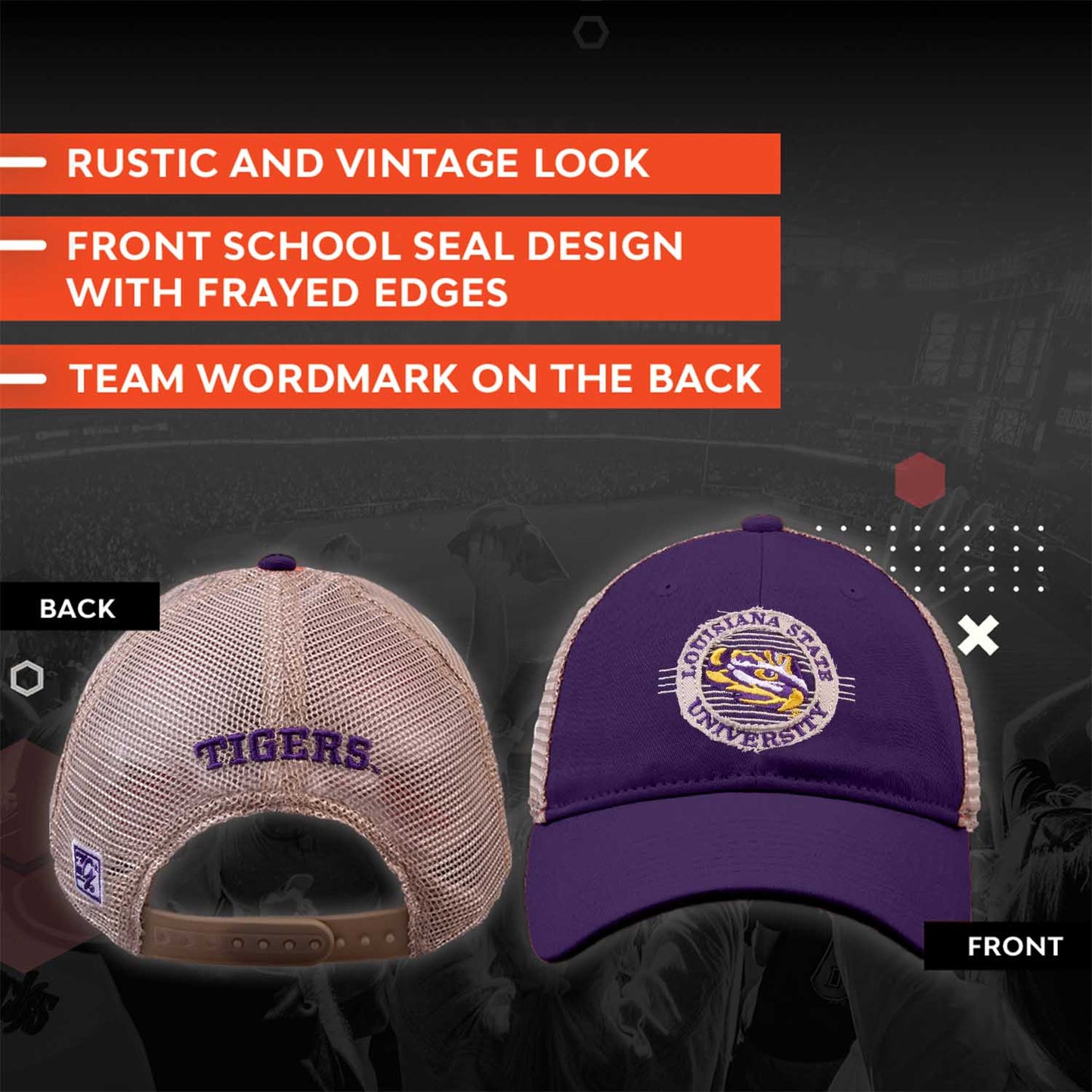 LSU Tigers The Game NCAA  Patch Meshback Snapback Hat - Purple