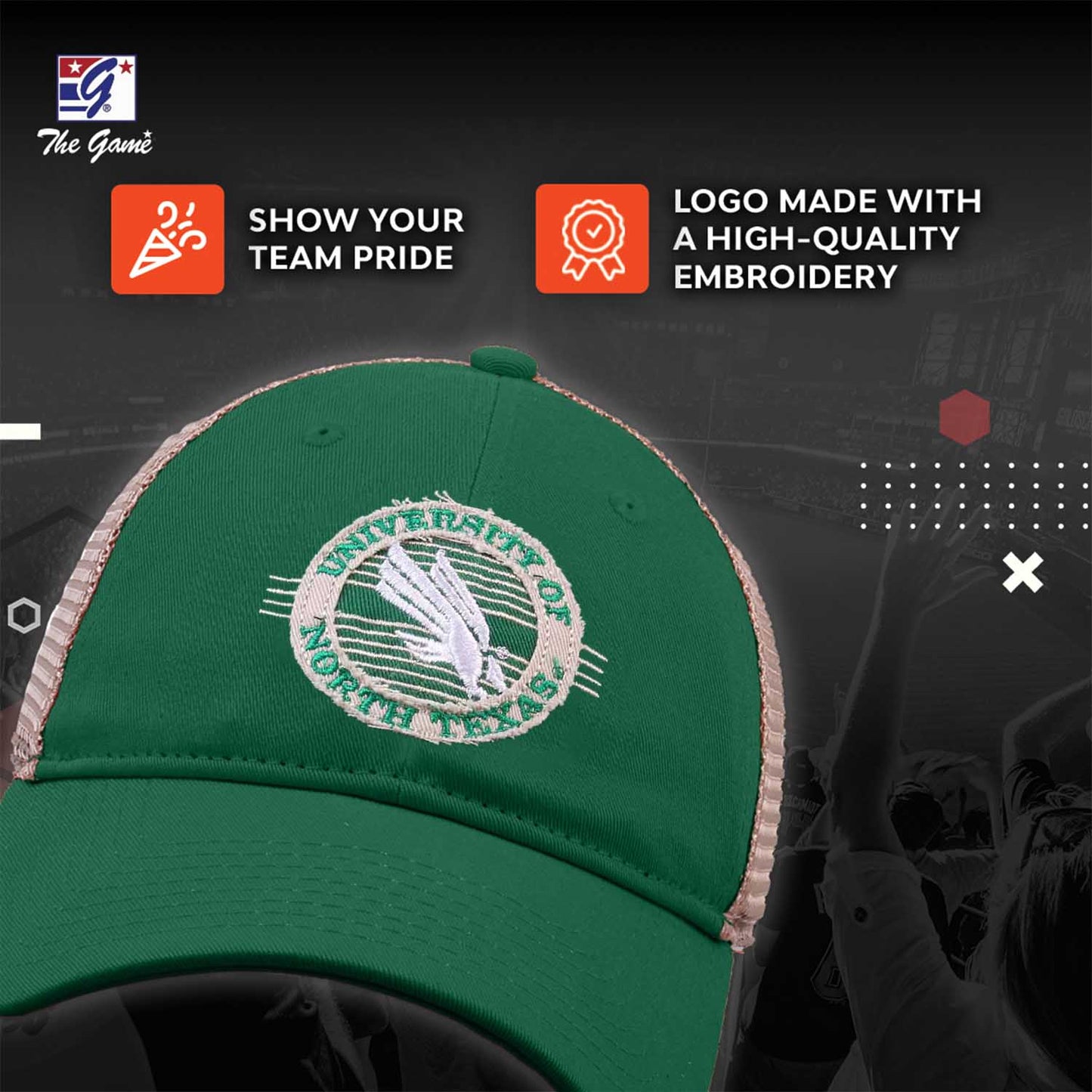 North Texas Mean Green The Game NCAA  Patch Meshback Snapback Hat - Kelly Green
