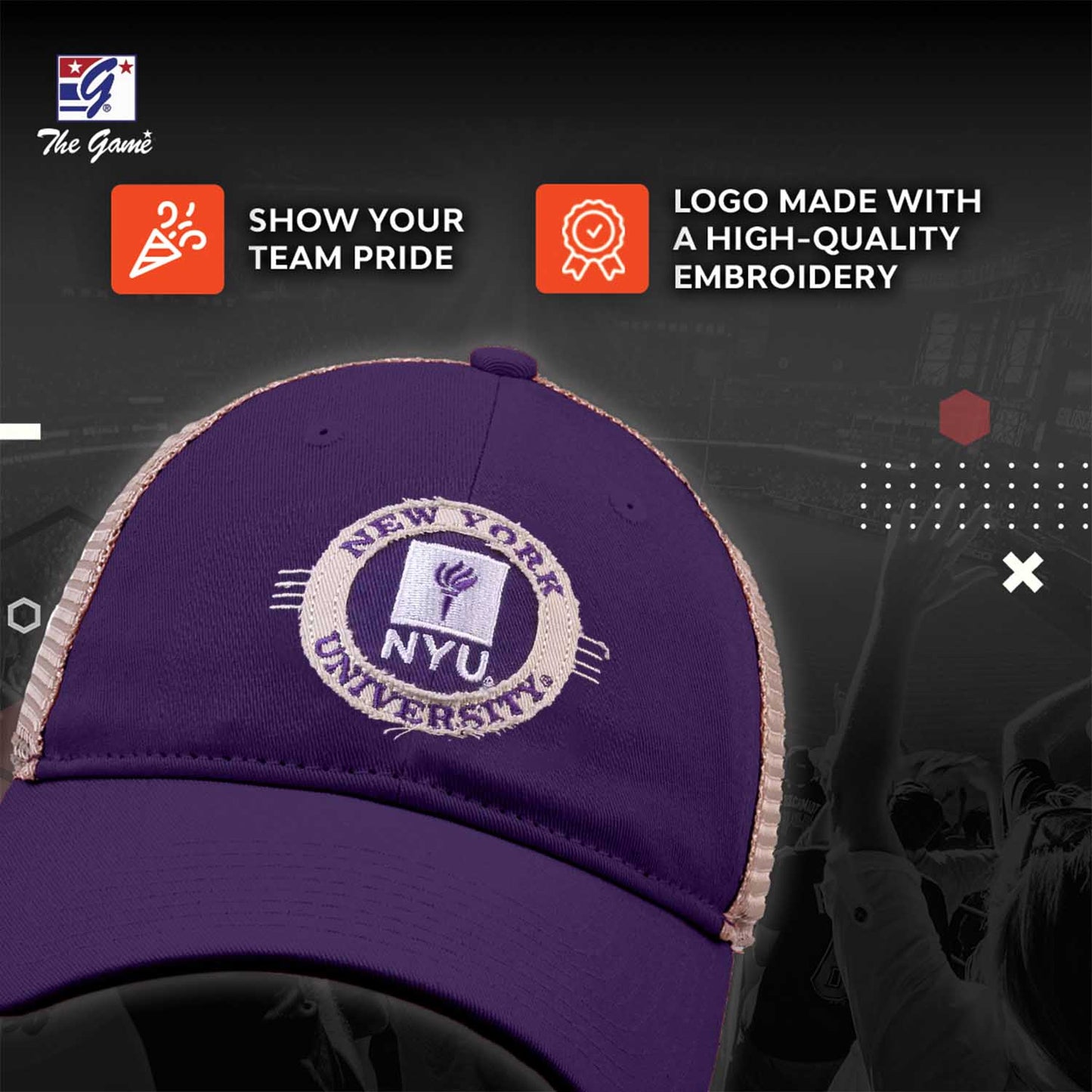 NYU Violets The Game NCAA  Patch Meshback Snapback Hat - Purple