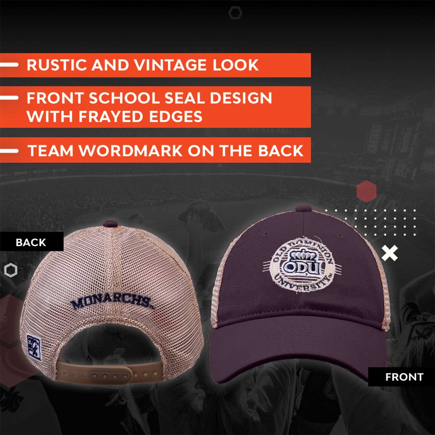 Old Dominion Monarchs The Game NCAA  Patch Meshback Snapback Hat - Navy