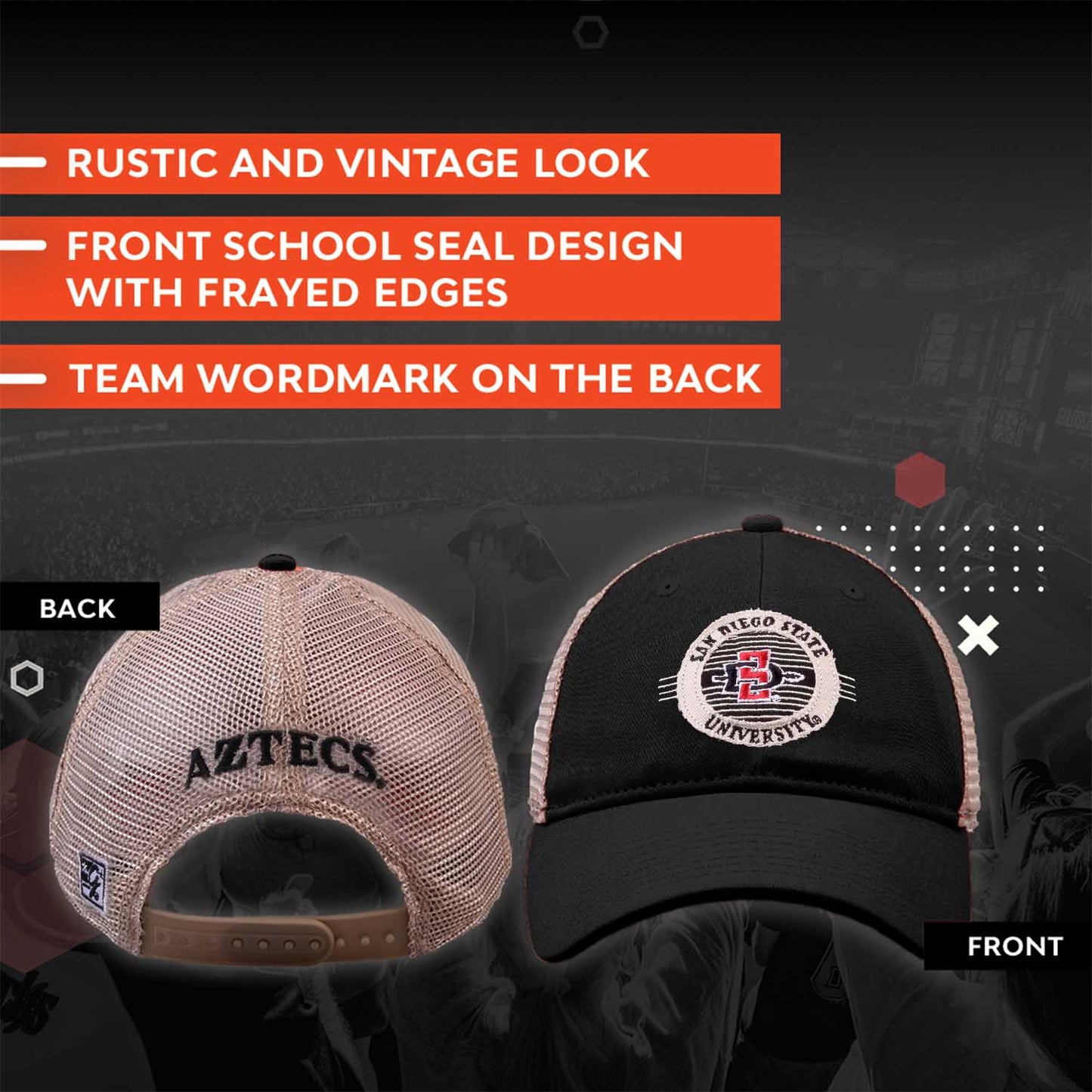 San Diego State Aztecs The Game NCAA  Patch Meshback Snapback Hat - Black