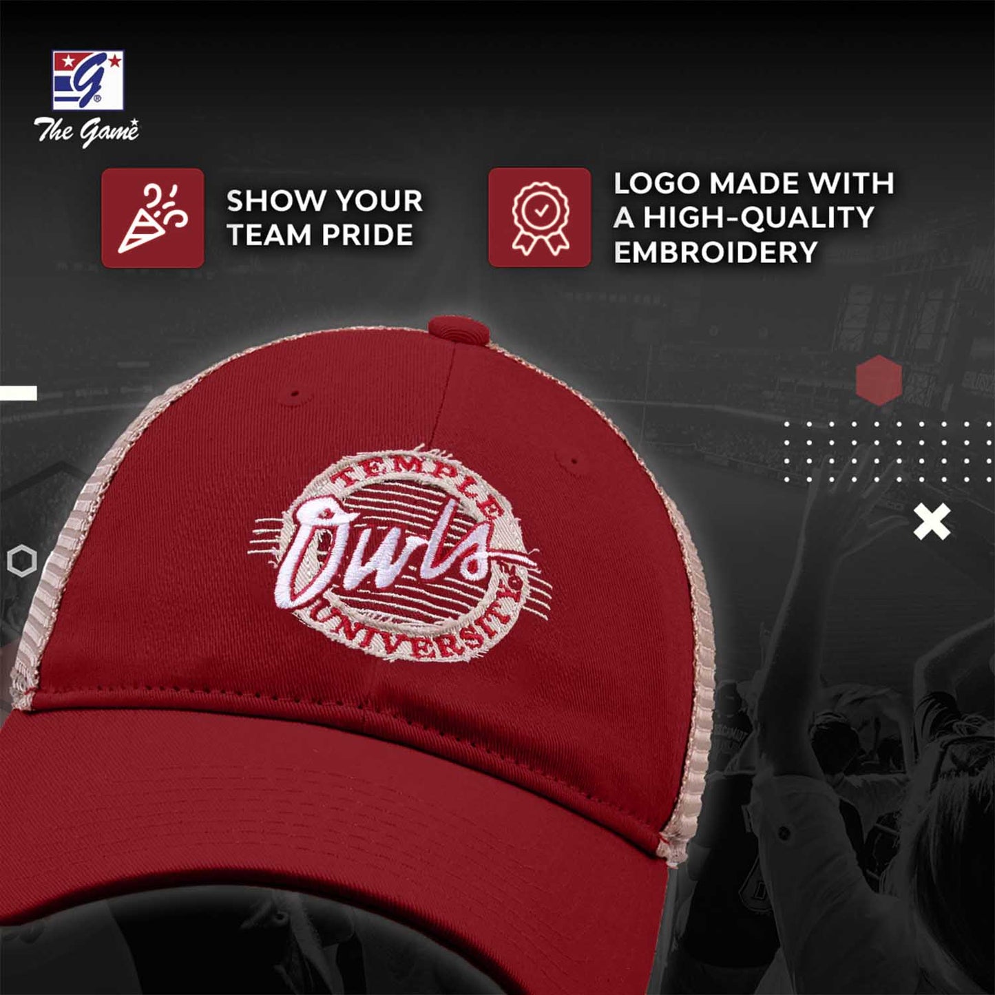 Temple Owls The Game NCAA  Patch Meshback Snapback Hat - Maroon