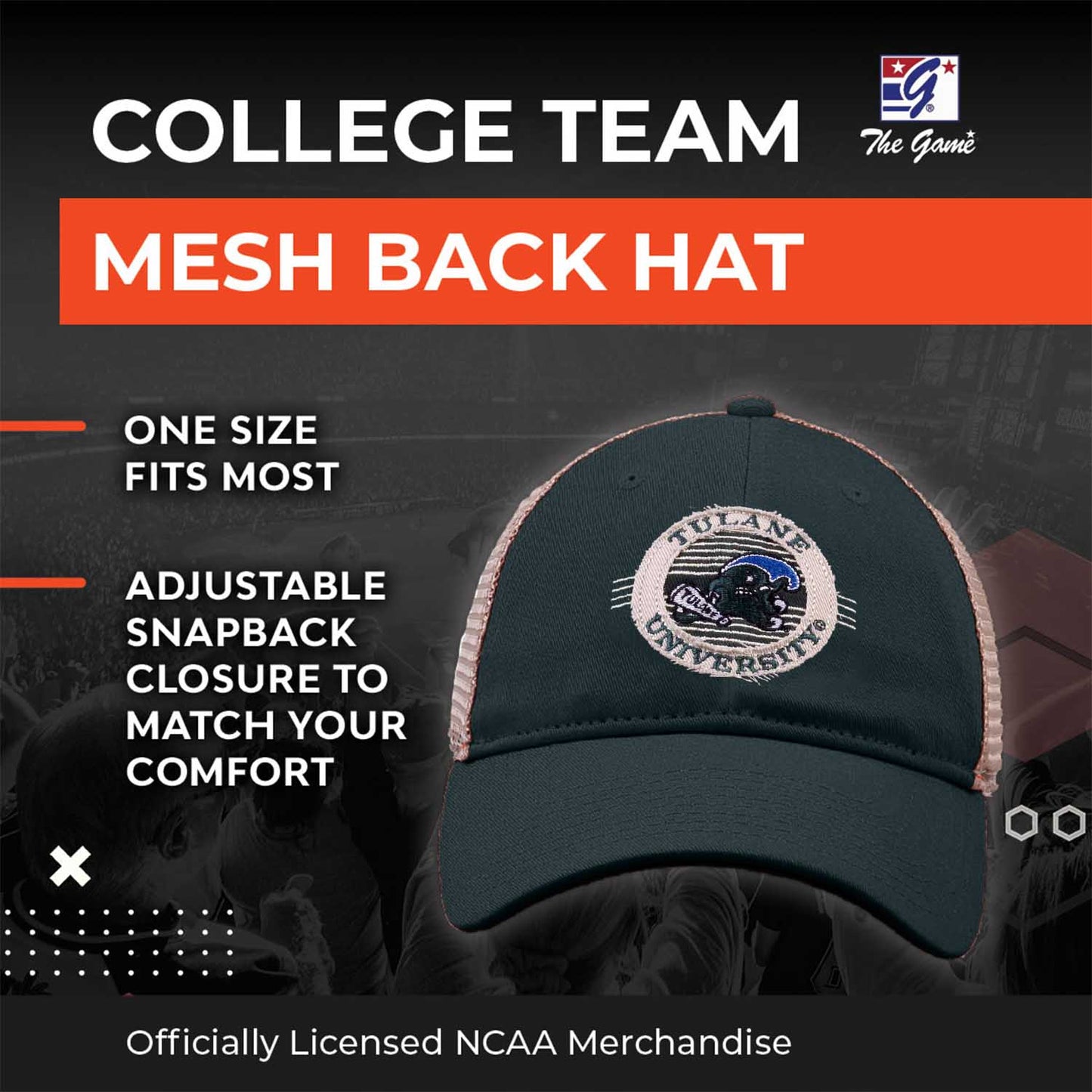 Tulane Green Wave The Game NCAA  Patch Meshback Snapback Hat - Green