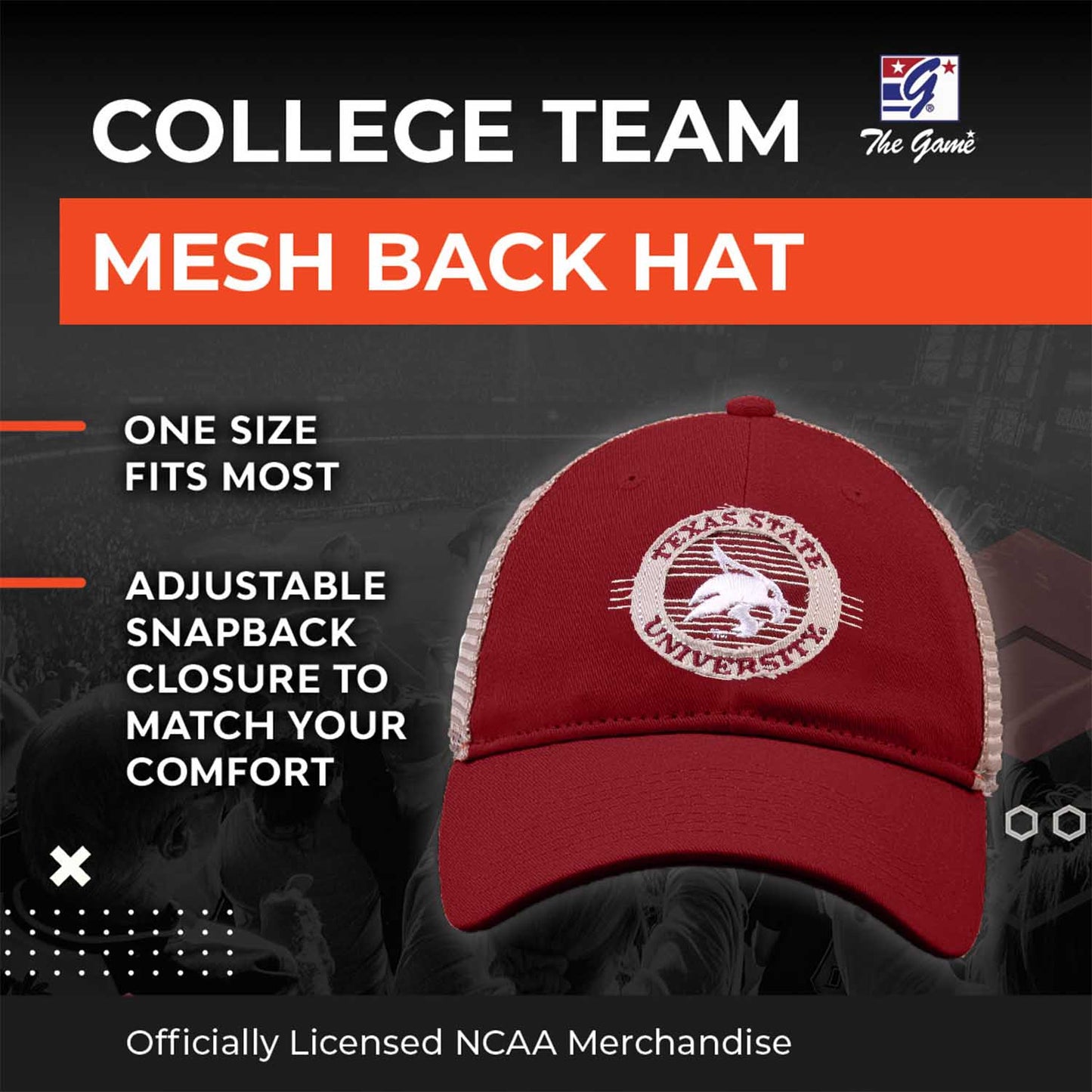 Texas State Bobcats The Game NCAA  Patch Meshback Snapback Hat - Maroon