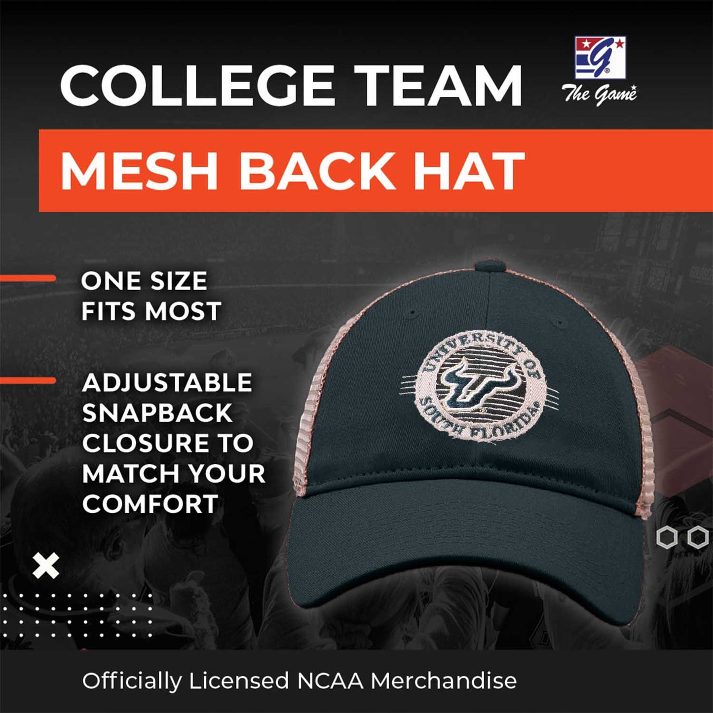 USF Bulls The Game NCAA South Florida Bulls Patch Meshback Snapback Hat - Green