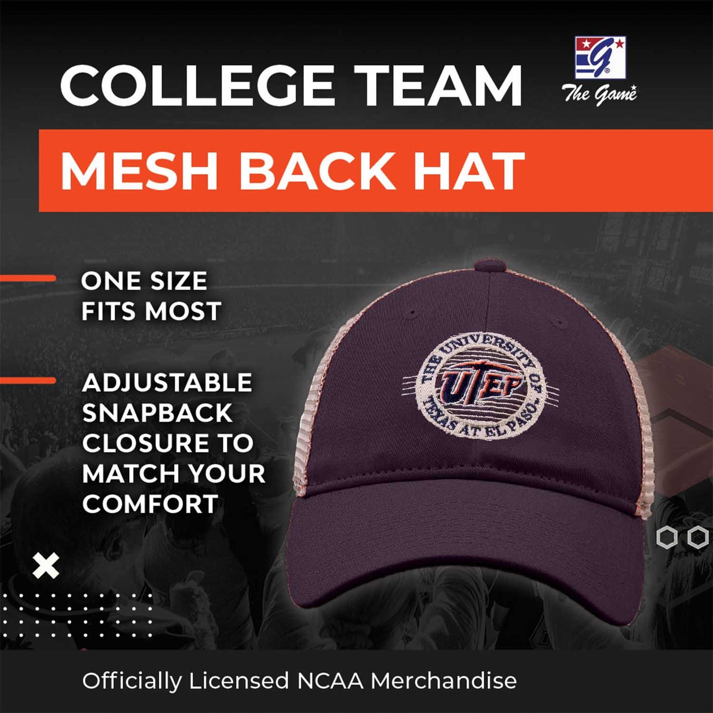 UTEP Miners The Game NCAA  Patch Meshback Snapback Hat - Navy