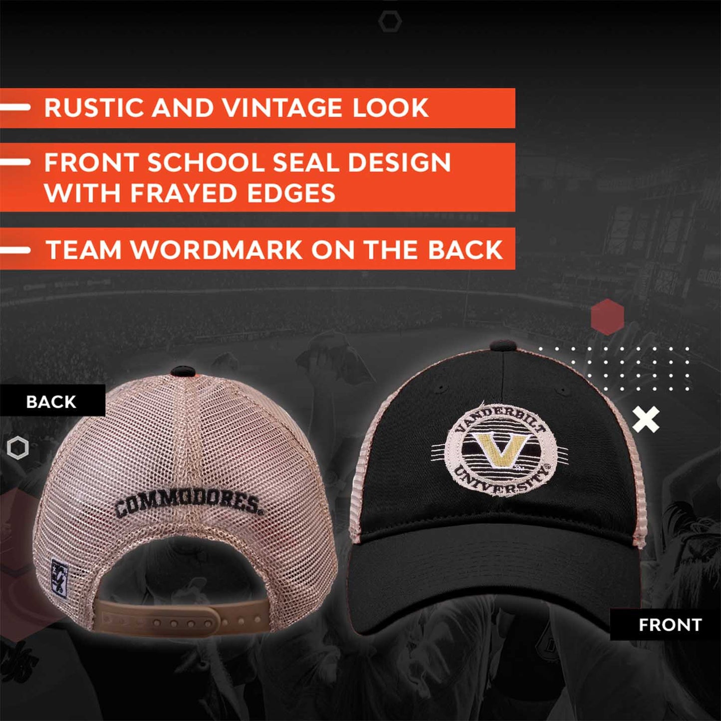 Vanderbilt Commodores The Game NCAA  Patch Meshback Snapback Hat - Black
