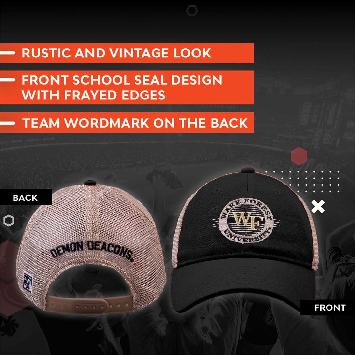 Wake Forest Demon Deacons The Game NCAA  Patch Meshback Snapback Hat - Black