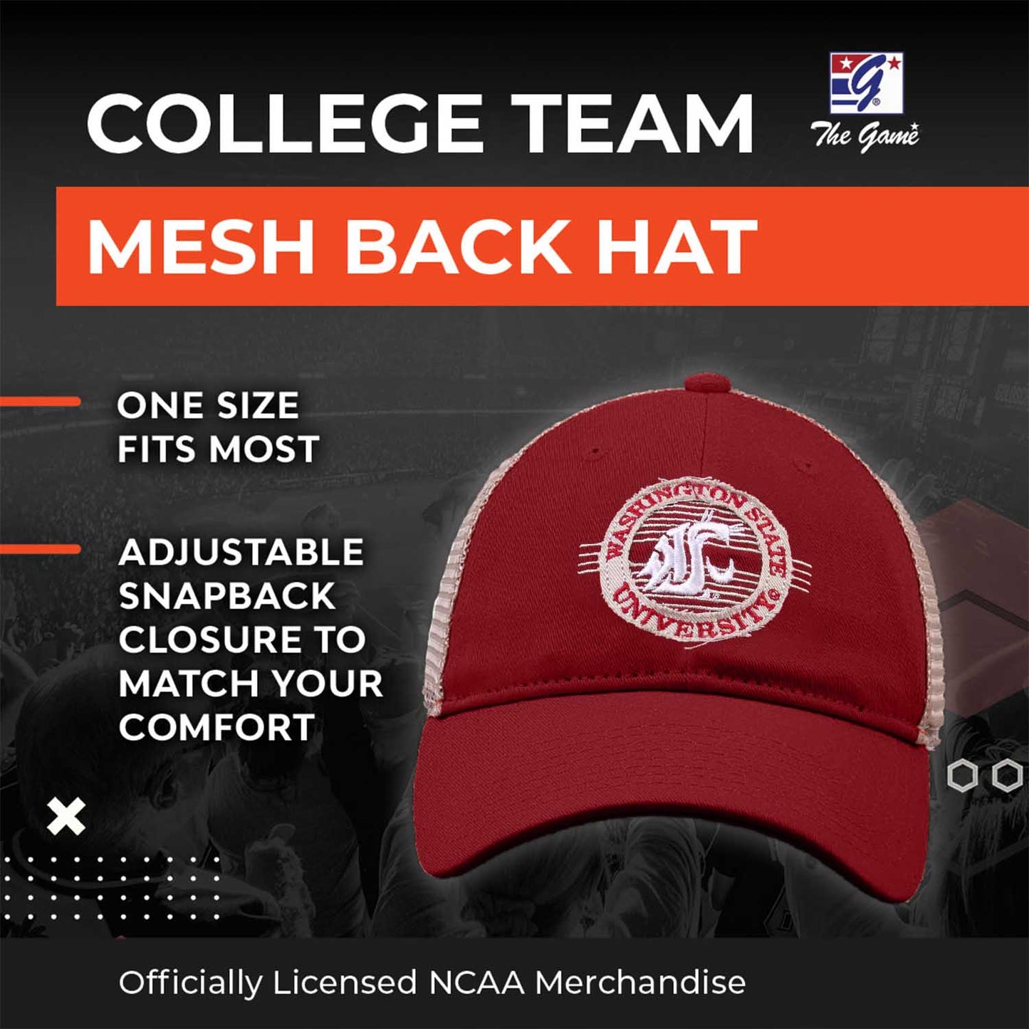 Washington State Cougars The Game NCAA  Patch Meshback Snapback Hat - Cardinal
