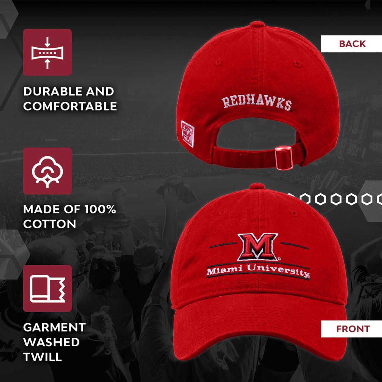 Miami Redhawks NCAA Adult Bar Hat - Red