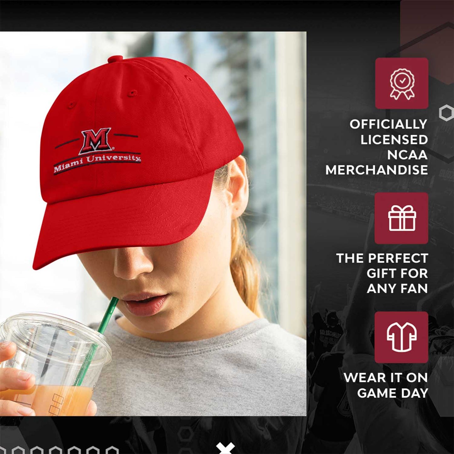 Miami Redhawks NCAA Adult Bar Hat - Red