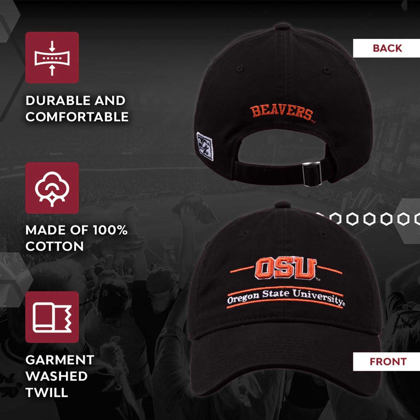 Oregon State Beavers NCAA Adult Bar Hat - Black