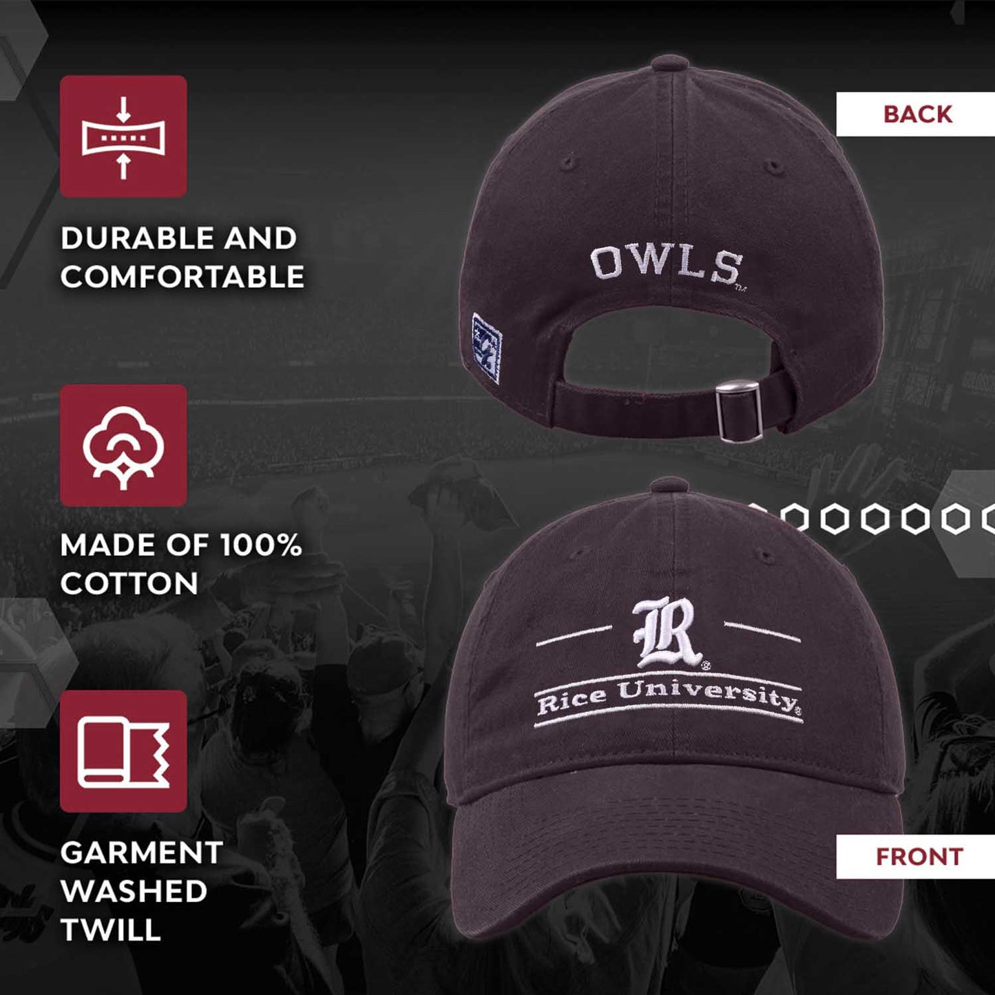 Rice Owls NCAA Adult Bar Hat - Navy