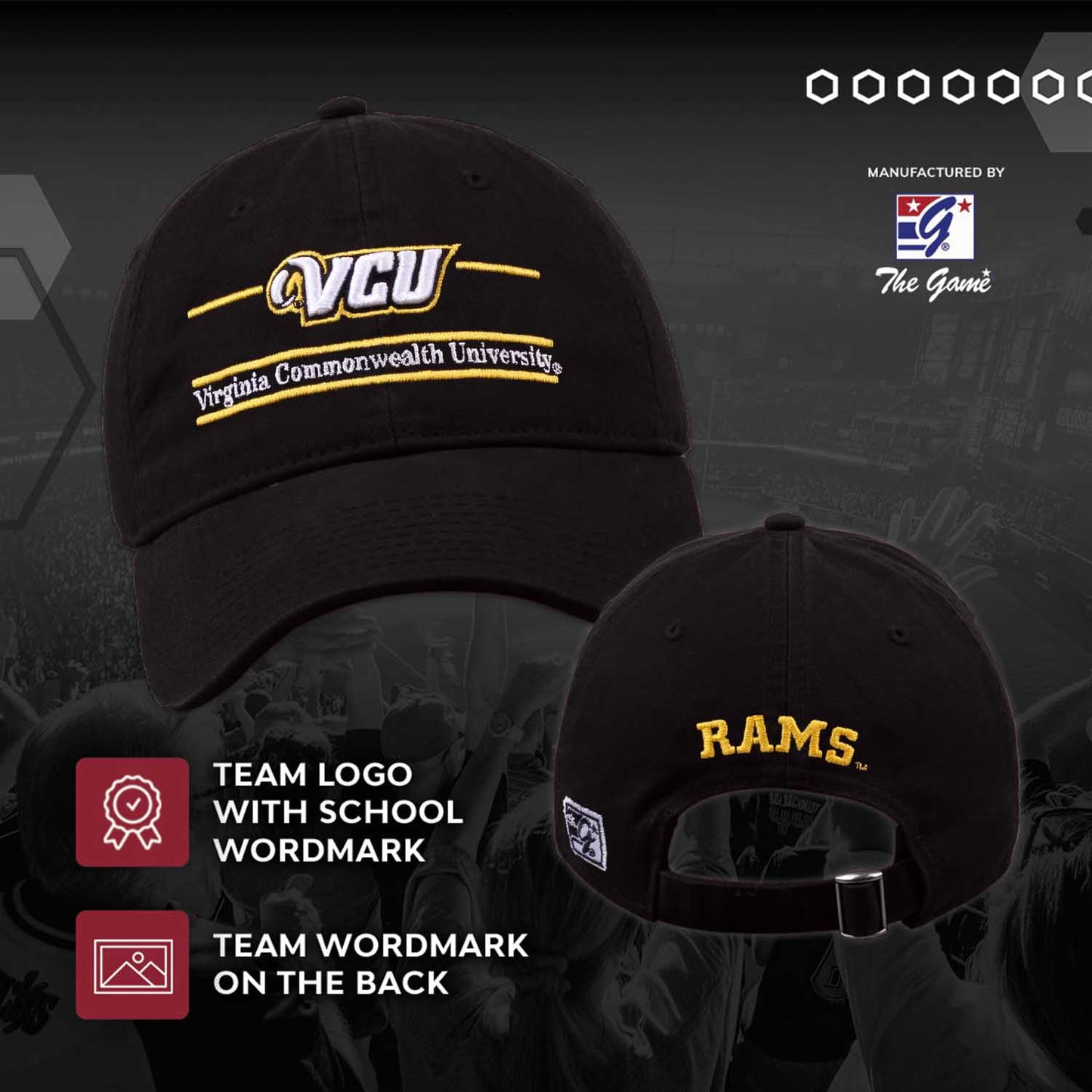 VCU Rams VCU Garment Washed Bar Hat - Black