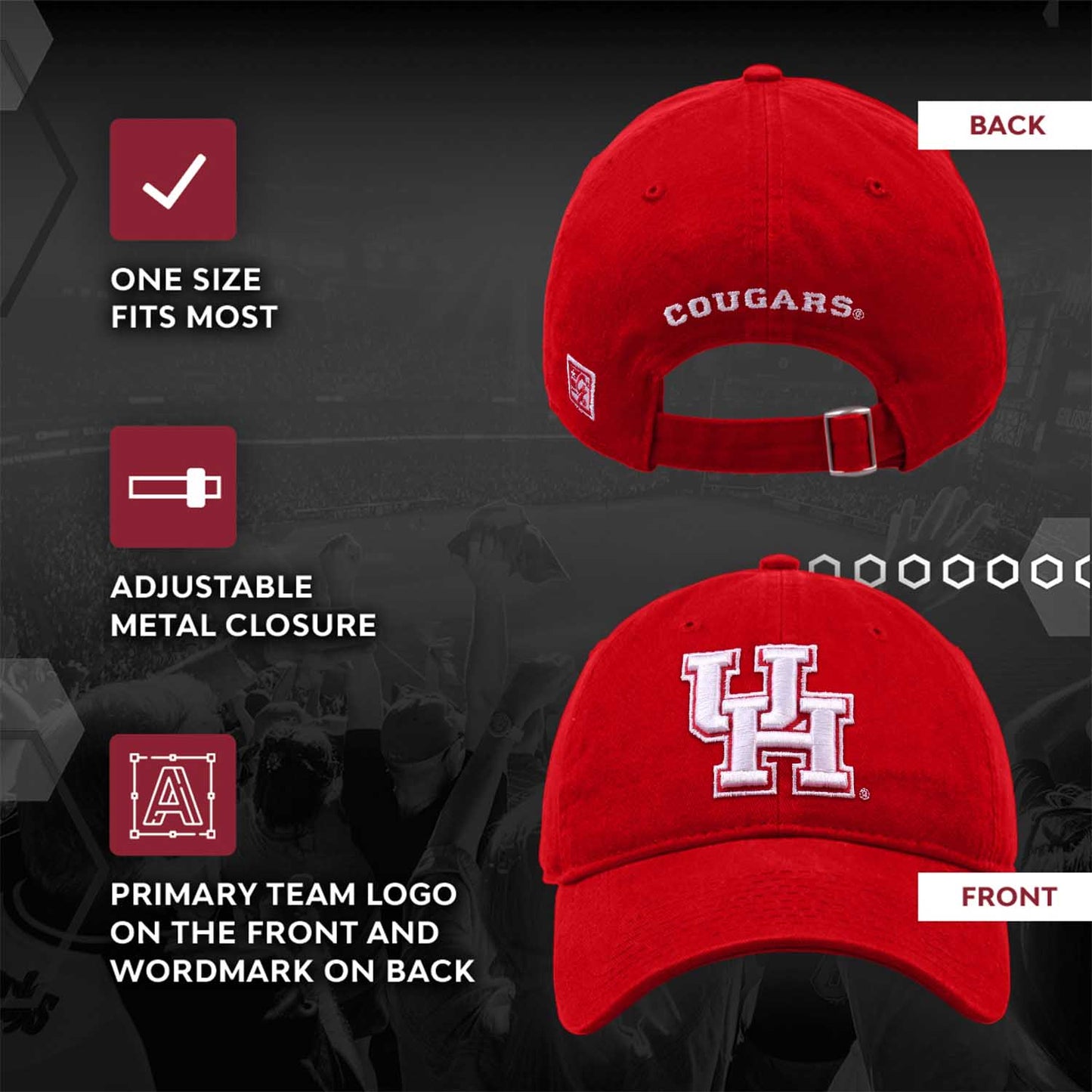 Houston Cougars NCAA Adult Relaxed Fit Logo Hat - Red