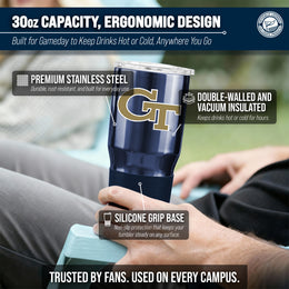 Georgia Tech Yellowjackets NCAA University 30oz Stainless Steel Vacuum Insulated Game Day Tumbler with Silicone Grip - Navy