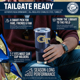 Georgia Tech Yellowjackets NCAA University 30oz Stainless Steel Vacuum Insulated Game Day Tumbler with Silicone Grip - Navy