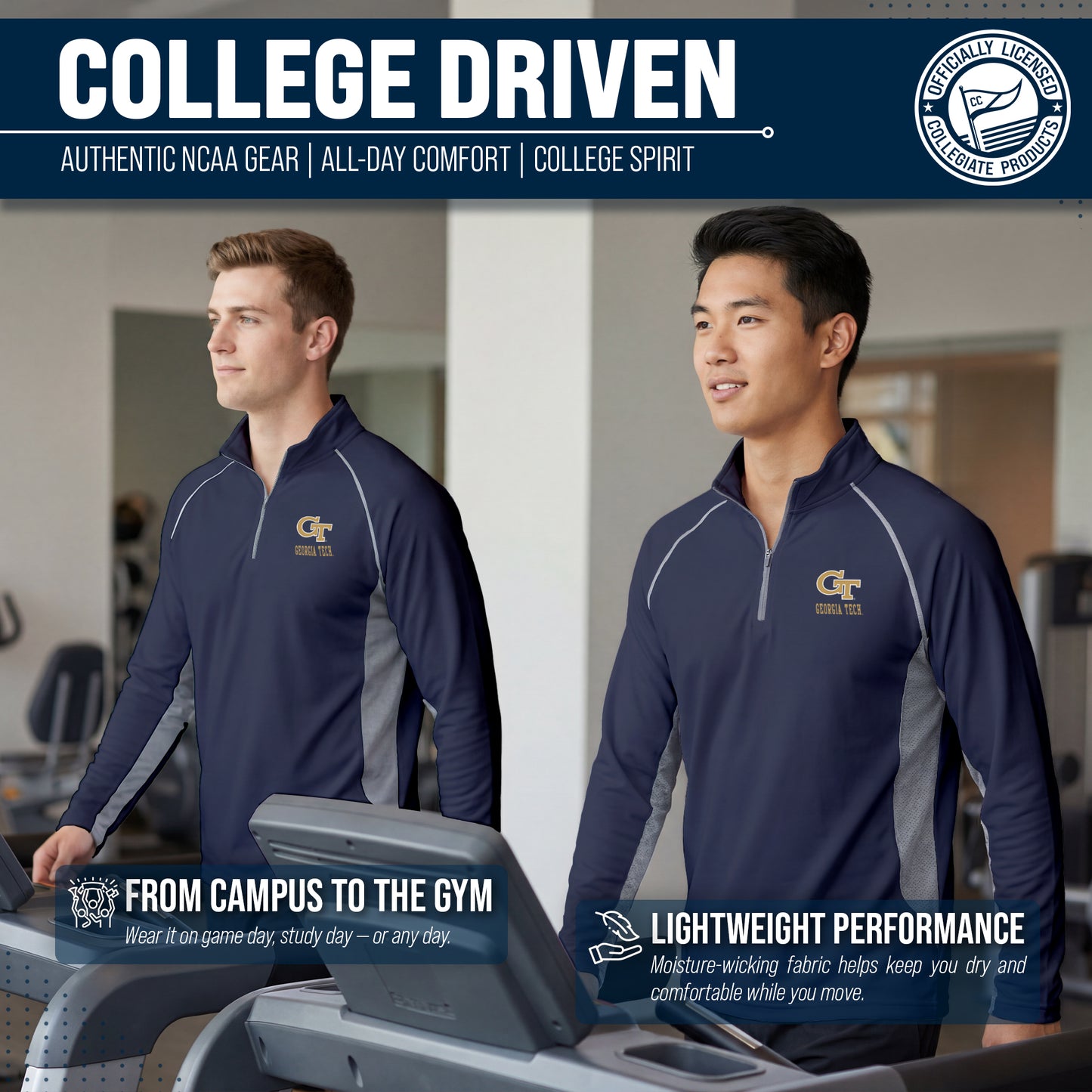 Georgia Tech Yellowjackets Mens NCAA Campus Classic Long Sleeve 1/4 Zip Windshirt - Navy