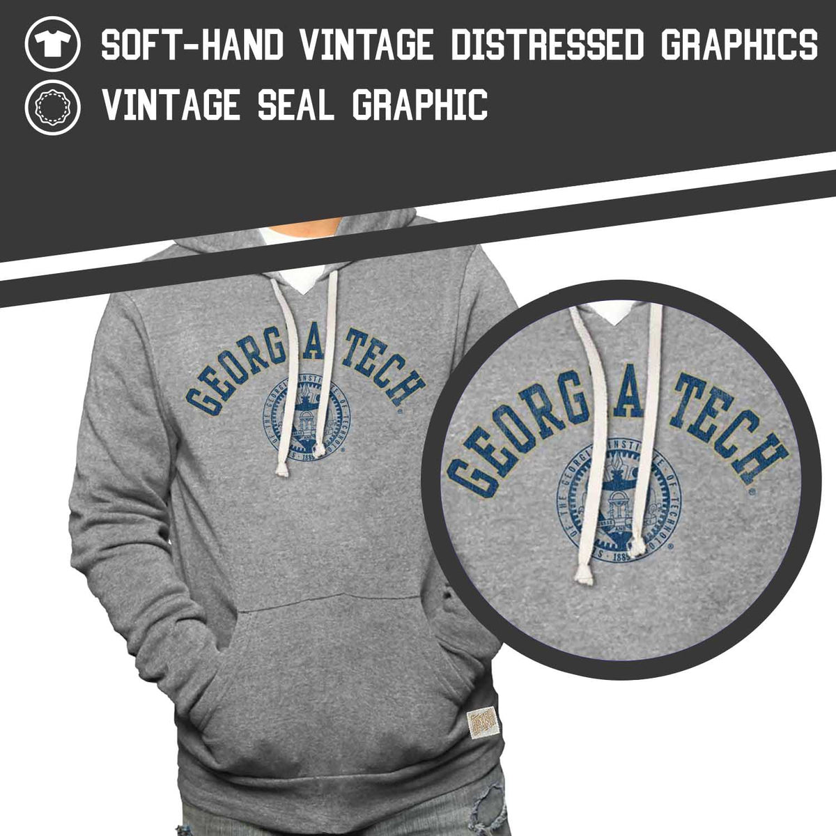 Georgia Tech Yellowjackets College Gray University Seal Hooded Sweatshirt - Gray