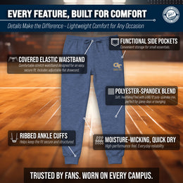 Georgia Tech Yellowjackets NCAA Men’s University Cloud Jersey Performance Jogger Pants with Drawstring Waistband - Navy Heather